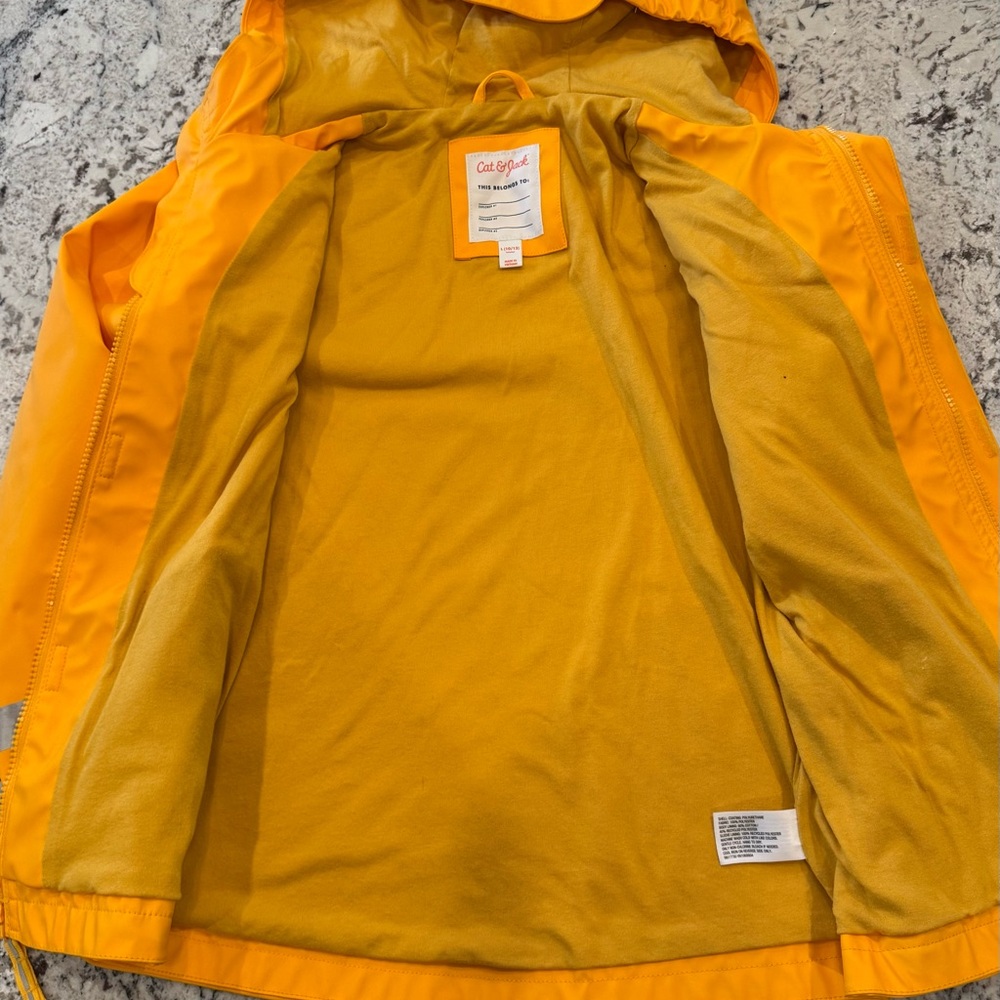 Cat & Jack Yellow Hooded Rain Jacket Kids Large 10/12 Waterproof Reflective - Picture 3 of 9